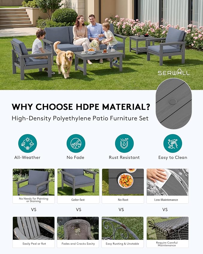 SERWALL HDPE Outdoor Patio Furniture Set | with Coffee Table & Side Table