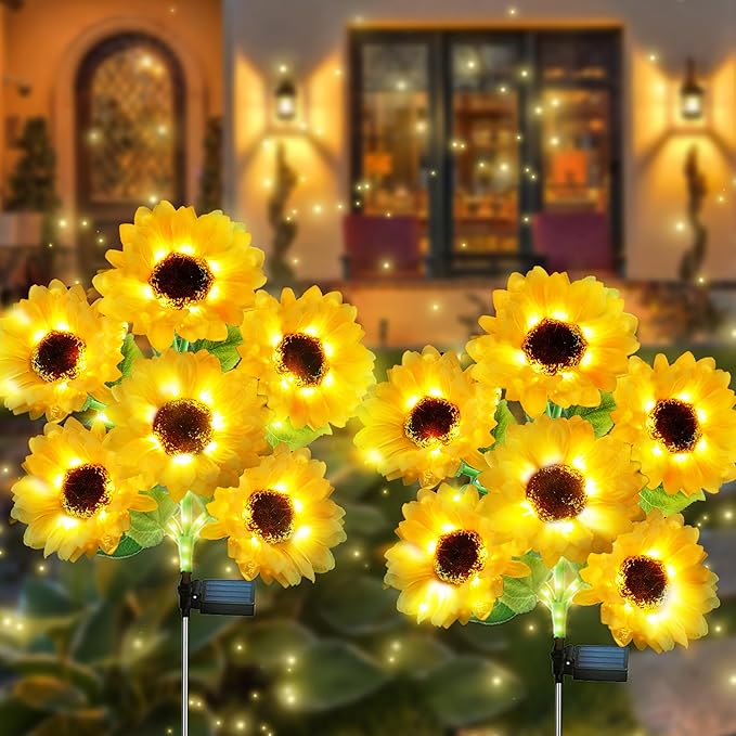 Solar Garden Lights - Solar Sunflower Outdoor Decorative Stake Lights Waterproof, Updated 60 LED Solar Flower Lights for Garden,Yard,Lawn,Pathway,Patio,Backyard Decor,Gifts for Mom(2 Pack)