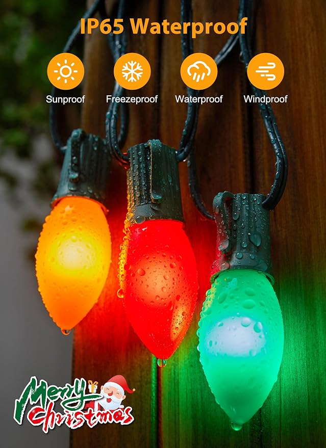 Vintage C9 Christmas Lights Outdoor, 100Ft 50 LED Multicolor String Lights | Waterproof Shatterproof Connectable Christmas Tree Lights for House Outside Roofline Patio Yard Home Xmas Decorations