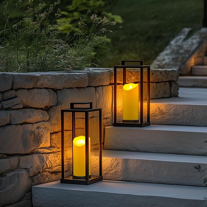 Homemory 4"x9" Outdoor Waterproof Flameless Candles with Timers and Remote Control, Battery Operated Candles, LED Plastic Candles, Dark Ivory, Set of 2