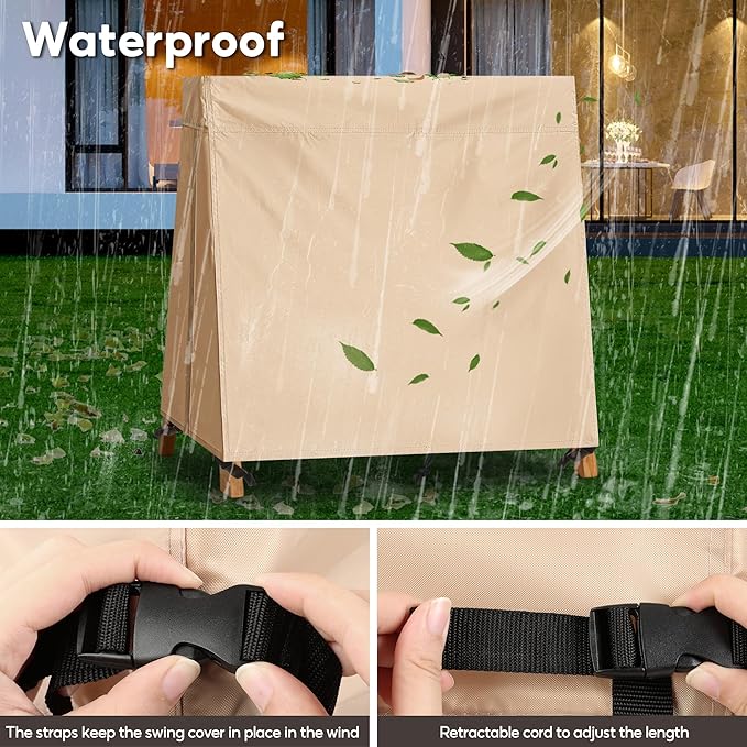 Outdoor Swing Covers for A Frame Patio Swing, 72" L x 55" D x 67" H, A-Frame Swing Cover Waterproof, Porch Patio Swing Canopy Cover, Windproof UV Resistant All Weather Protector - Beige