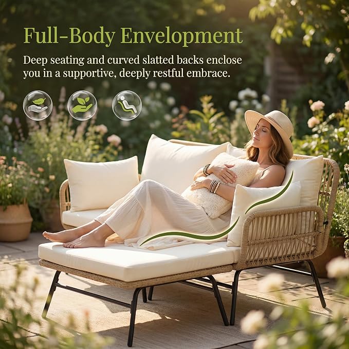 RADIATA 3 Pieces Boho Patio Furniture Set with Comfortable Cushion, Wicker Outdoor Sectional Sofa, L-Shape Lounge Conversation Set for Balcony Porch Backyard Deck, Beige