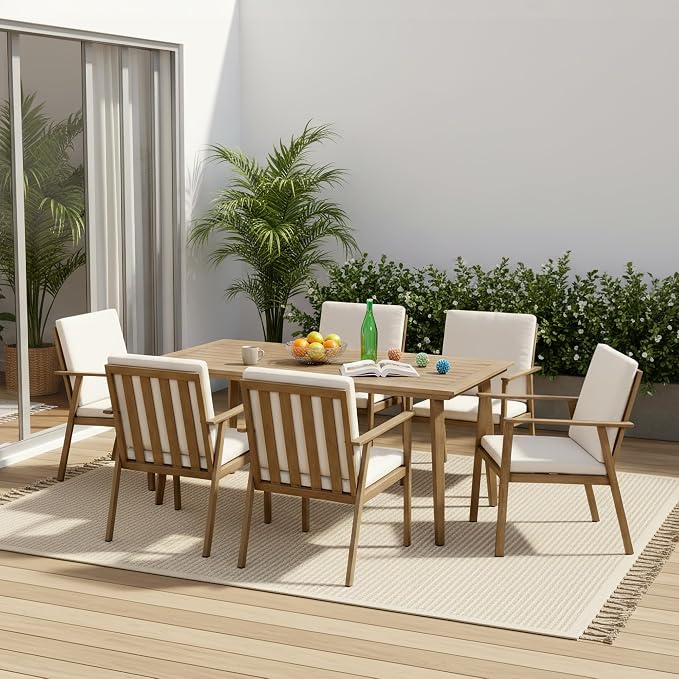 Outdoor Patio Dining Chairs Set of 4, Never-Rust Aluminum Garden Chairs with Thickened Washable Cushions, All Weather Patio Armchairs with Wider Seat for Backyard, Lawn, Poolside, Porch, Teak