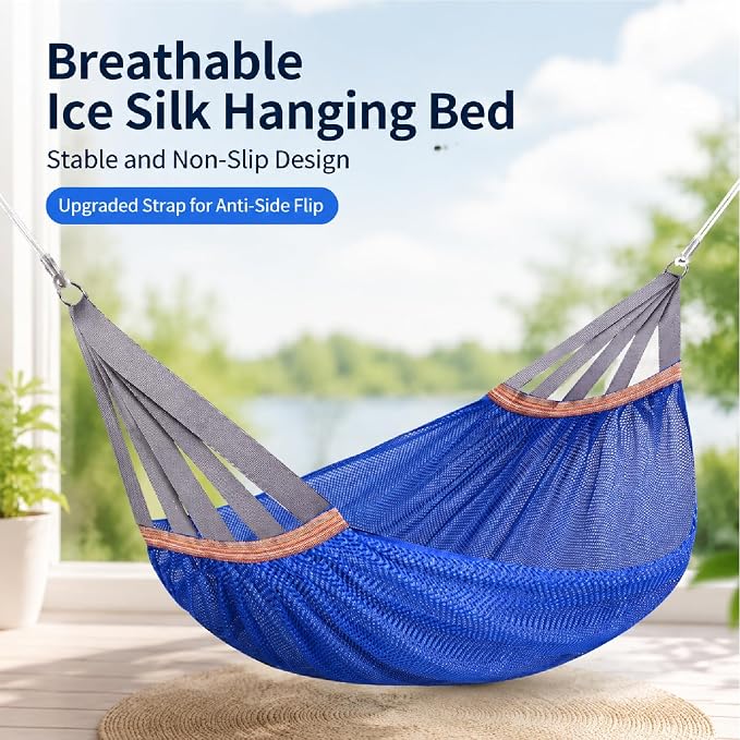 Double Hammock for Camping Outdoor Portable Mesh Swing Chair | Breathable Fabric, Anti Roll Design, Extra Thick Weave, Stable Support, Easy Setup, Space Saving Storage