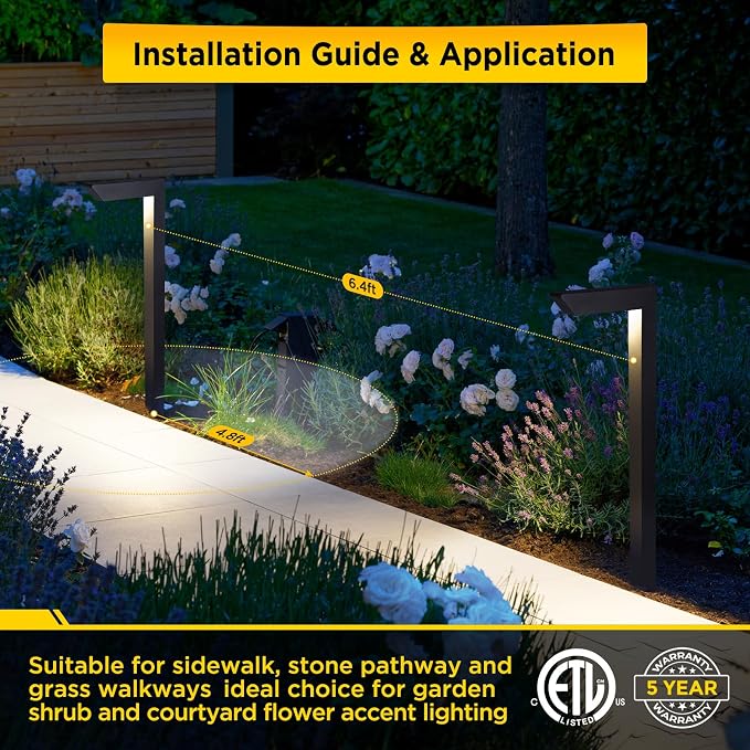 3CCT LED Low Voltage Landscape Pathway Light, 12V Premium 3000K/4000K/5000K Selectable Path Lights Wired, Modern Walkway Lights Outdoor, Higher Housing with Larger Stake (19.71IN, 12pack)