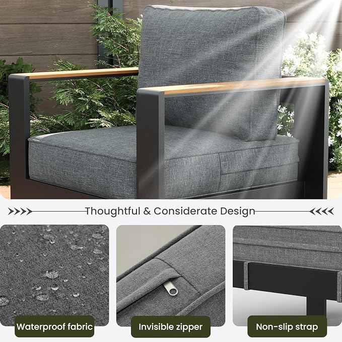 LayinSun Aluminum Outdoor Furniture Set 2 Seat Loveseat, Outside Patio Deep Seating Conversation Set with Upgraded Washable Thick Cushion