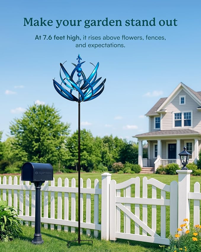 91 inch Wind Spinners Outdoor - Extra Large Outdoor Metal Wind Sculptures Spinners with Stake, Windmills for The Yard Garden, Yard Art Garden Lawn Decor - Blue (27" W x 91" H)