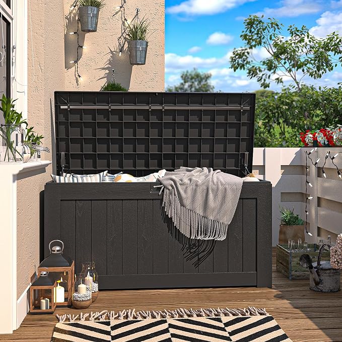 Patiowell 120 Gallon Large Deck Box, Outdoor Lockable Storage Box for Gardening Tools, Waterproof Deck Box for Patio Furniture, Black