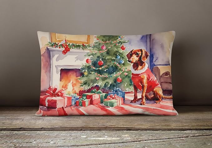 Caroline's Treasures DAC2641PW1216 Dachshund Cozy Christmas Throw Pillow Machine Washable, Indoor Outdoor Decorative Pillow for Couch, Bed or Patio, 12HX16W