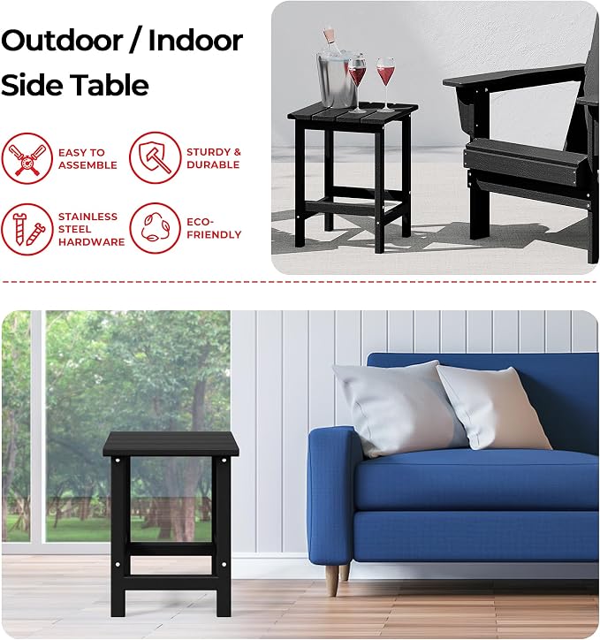 Costaelm Lakeview 3-Piece Adirondack Chair with Cup Holder and Folding Ottoman and Table Set, Black