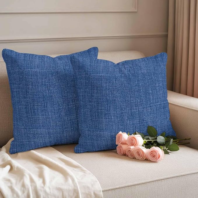 Pack of 2 Waterproof Outdoor Pillow Covers 16x16 Inch Decorative Pillow Covers Navy Blue Throw Pillowcases Vintage Country Monochrome Farmhouse Outdoor Cushion Cover for Couch, Patio, Tent