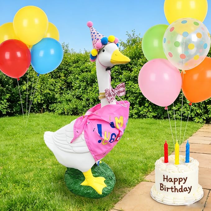 20" Porch Goose Statue Garden Decor - Large Goose Sculpture with Birthday Outfits, Indoor/Outdoor Decorations Resin Figurine, for Garden, Patio, Lawn, Gifts for Mum/Grandma