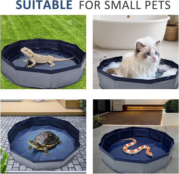 Eooqi Foldable Bearded Dragon Bathtub, Collapsible Reptile Bath Pool & Small Pet Water Tub, Portable Hard-Side Reptile Swimming Pool for Bearded Dragons, Hedgehogs and Hamsters (Gray, 19 x 3.5 in)
