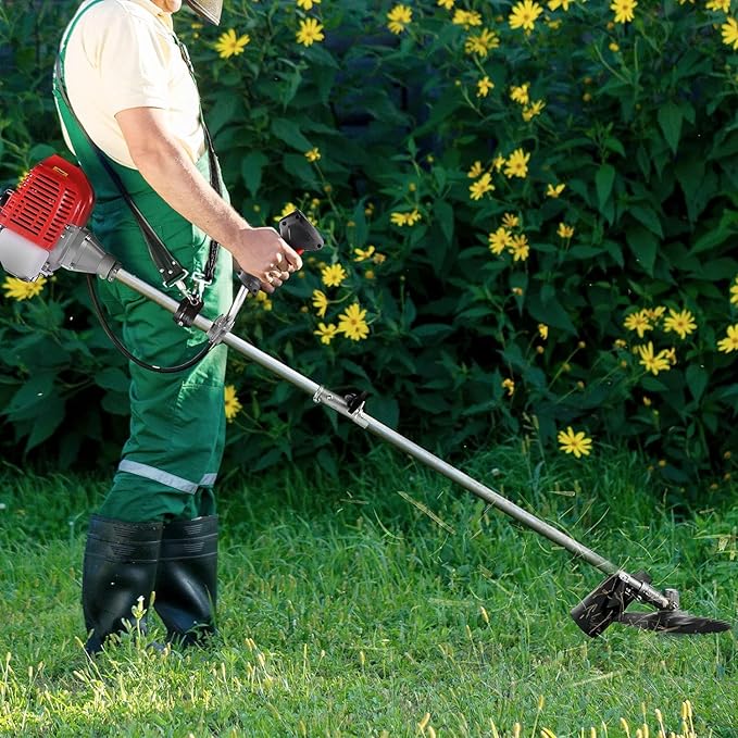 COOCHEER 58cc Brush Cutter Weed Wacker Gas Powered 4-in-1 Weed Wacker Straight Shaft String Trimmer with 2 Detachable Head for Grass, Garden