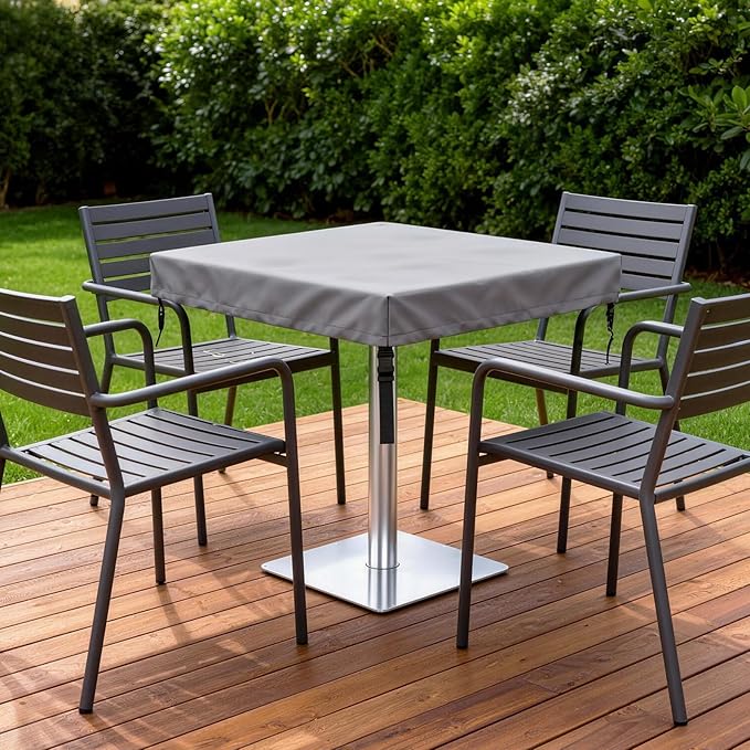 M METERXITY Square Patio Table Cover, 48"L x 48"W x 4"H Rectangular Table Cover for Outdoor Furniture, All-Weather/Waterproof/UV-Resistant, Patio Furniture Protector [Grey]