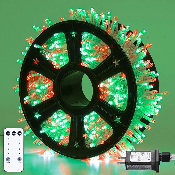 JMEXSUSS 163ft Clear Wire 500 LED Red and Green Christmas Lights | 8 Modes String Lights Plug in with Remote Control, Christmas String Lights Outdoor Waterproof for Outside Tree Yard Wedding