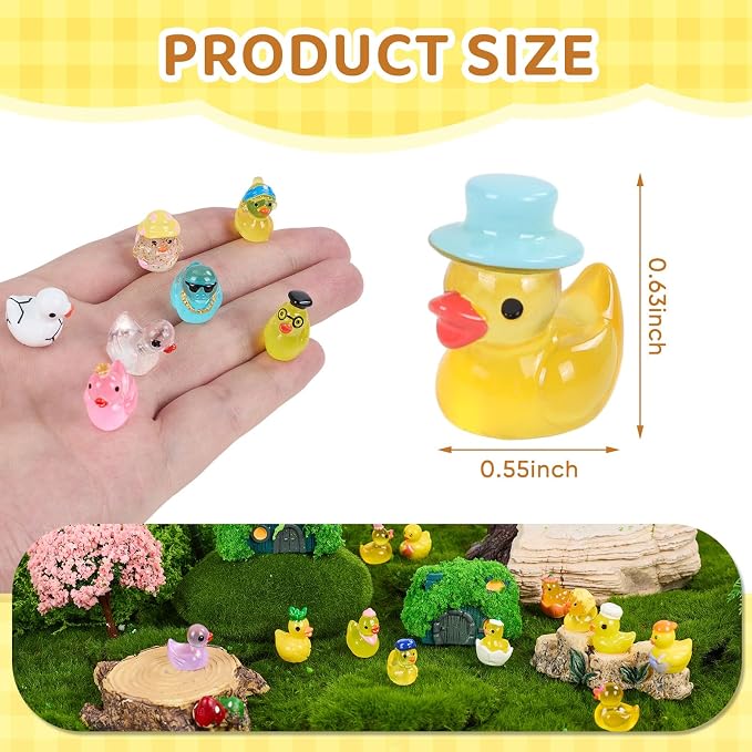 60 Pcs Mini Resin Ducks, Tiny Ducks to Hide, Little Plastic Animal Figurines Small Miniature Figures Bulk Glow in The Dark (Mini Resin Ducks)