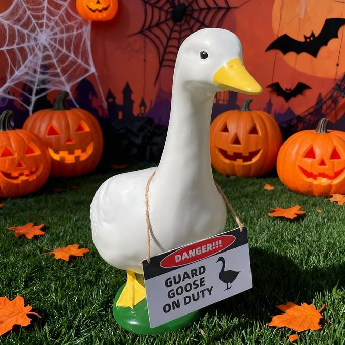 Goose Outfit,Porch Goose Outfits,Lawn Goose Statue Costume for 17"/23" Cement Plastic Goose Duck Decorations,with a Danger Warning Sign(Danger Sign)
