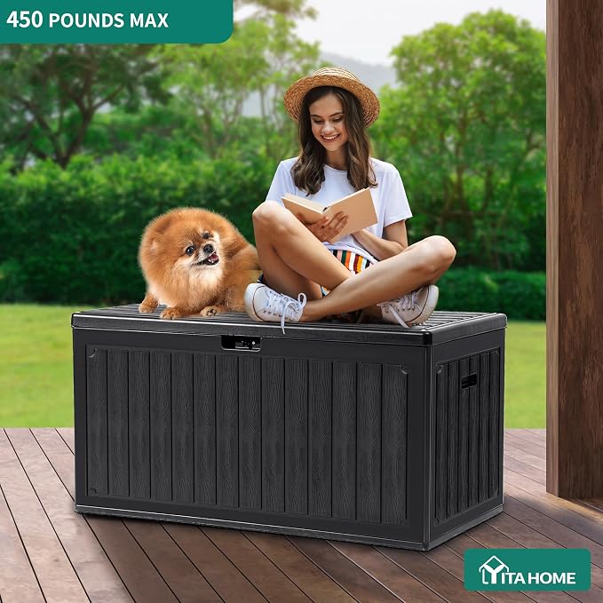 YITAHOME 90 Gallon Large Deck Box with Side Handles, Outdoor Double-Wall Storage for Patio Furniture Cushions, Garden Pool Accessories, Waterproof & Lockable