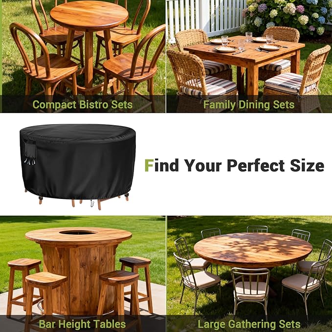 Extra Large 96 Inch Round Patio Furniture Cover, Heavy Duty Waterproof Outdoor Cover for Sectional Sofa, Bar Height Table Sets (Black, 96"DIAx36"H)