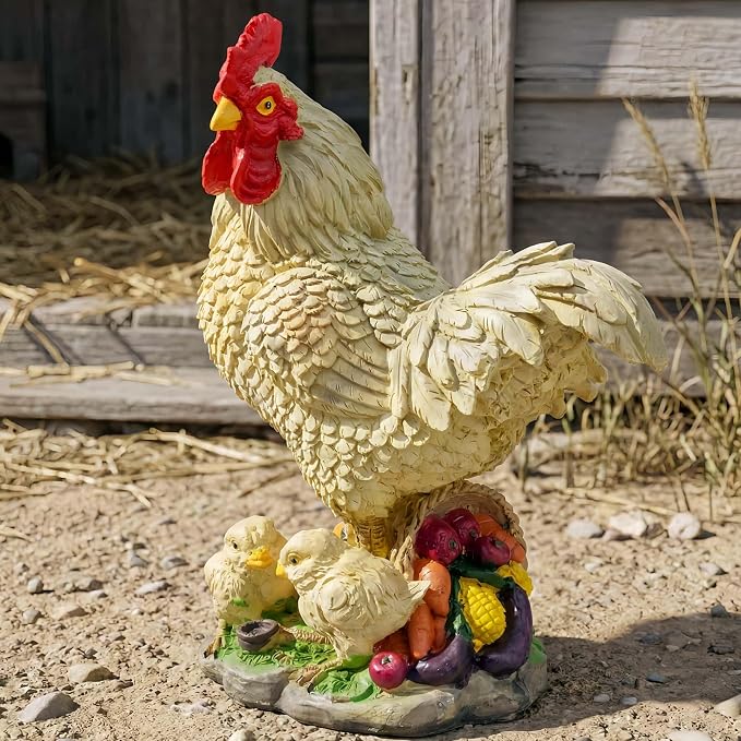 11.5" Chicken Bird Statue - Rustic Home Accents, Realistic Animal Sculptures, Resin Figurines, Yard Art, Funny Farm Sculpture, Garden Decor