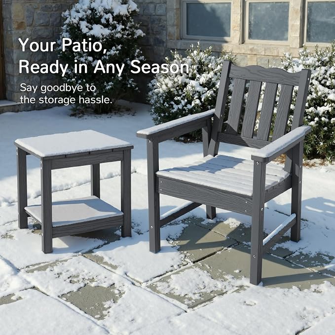 Stoog Outdoor Chairs Set of 2, All-Weather HIPS Patio Dining Chairs with Curved Backrest, 400 lbs Support Garden Chairs, Grey