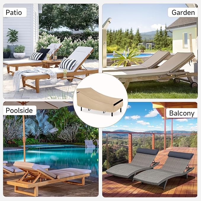 NEVERLAND Chaise Lounge Cover 2 Pack - 420D Lounge Chair Covers Waterproof Outdoor with Air Vent and Adjustable Buckles All Weather Protection - 82L x 57W x 32H inch Golden