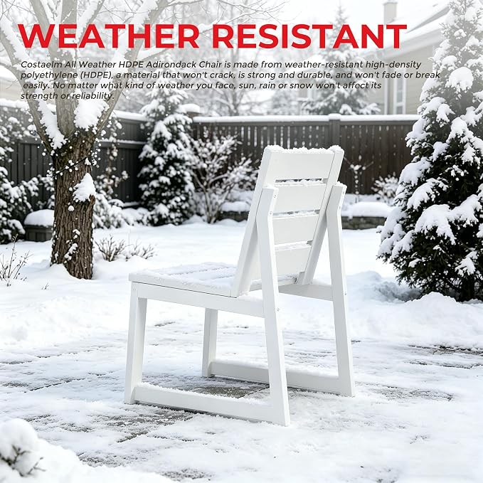 Costaelm Stinson 7-Piece Outdoor HDPE Patio Dining Table Set with Umbrella Hole & Dining Chairs for 6, White