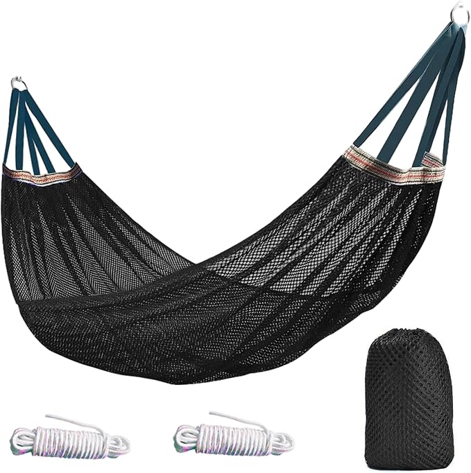Outdoor Hammock Without Stand|Camping Hammock Lightweight Portable, Anti-roll Breathable Mesh Outdoor with Tree Straps & Carry Bag, Black (102.36x51.18in)