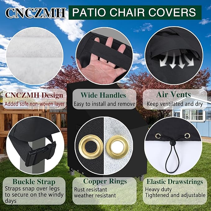 Heavy Duty Patio Chair Covers Waterproof Outdoor, 2 Pack 600D Patio Furniture Covers for Outdoor Rocking Swivel Adirondack Chairs, Lounge Deep Seat 30'' W x 34''D x 28''H/ 38.5''H Black