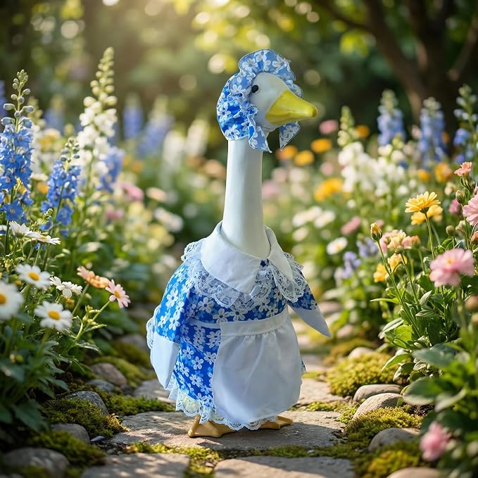 Summer Porch Goose Outfits, Cute Daisy Dress Costume for 23 Inch Goose Statue, Flower Goose Clothes for Garden Porch Yard Lawn Patio Decor