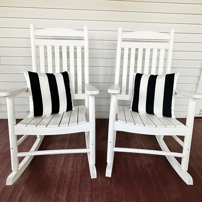 Island Umbrella All-Weather Outdoor Throw Pillow - Black and White Stripe - Set of 2