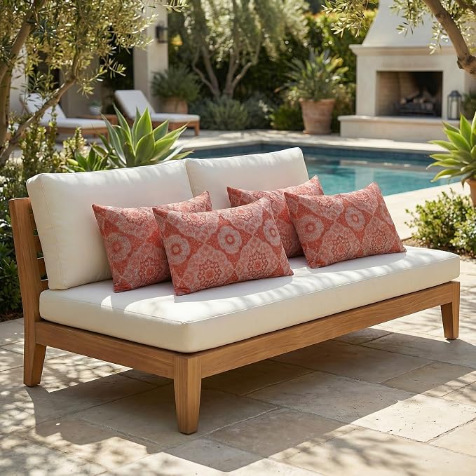 RSH DECOR: Designer Select Outdura Lumbar Throw Pillows Set of 4 | 20" x 12" | Water and Fade-Resistant Performance Fabric | Indoor Outdoor Accent Pillows | Made in USA (Ayorline Flamin)