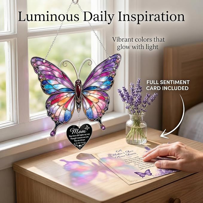 Butterfly 4 inch Suncatcher Memorial Gifts for Loss of Mom, Mother Memorial Gift, in Memory of Mom Gifts, Remembrance Gifts for Loss of Loved One, Memorial Keepsake Sympathy Gift