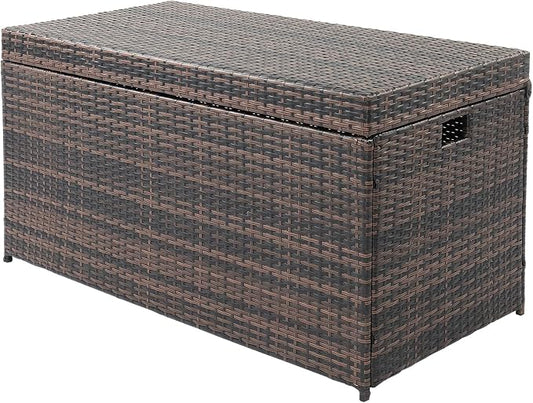 Brown Deck Box-Organization and Storage for Patio Furniture Outdoor Cushions, Outdoor Wicker Storage Box Cabinet, 132 Gallon Patio Storage Container Bin Box for Furniture Tools in Garden Balcony Porch