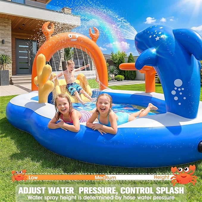 2026 Large Inflatable Play Center,Toddler Pool with Water Slide&Sprinkler,120"x70"x50"Inflatable Kiddie Pool with Slide,Backyard Kids Water Slide,Blow-Up Splash Pad for Toddlers