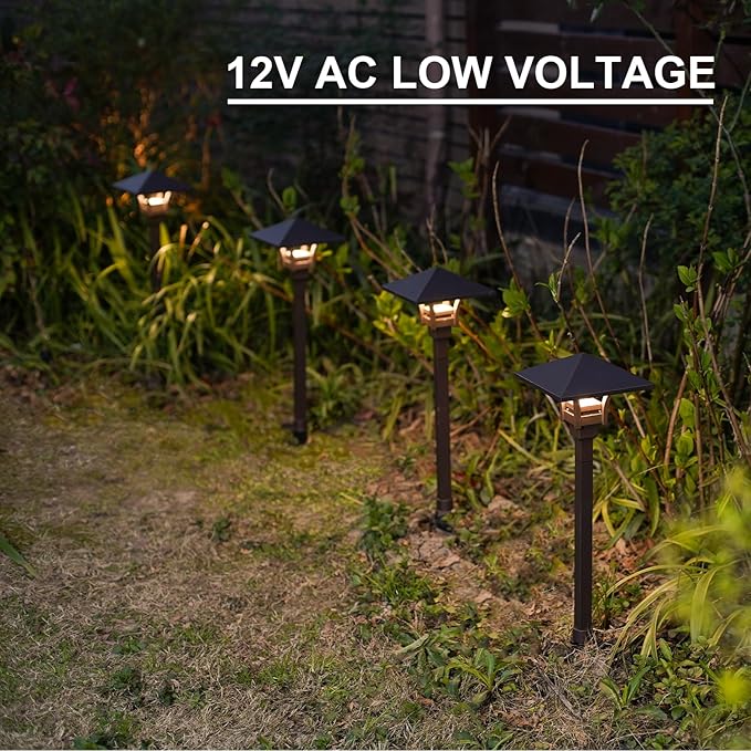 GOODSMANN Landscape Lighting Low Voltage Landscape Path Lights Oil Rubbed Bronze 4PK Path Lights Low Voltage 4W LED 32 Lumen 3000K Warm White with Cable Connectors
