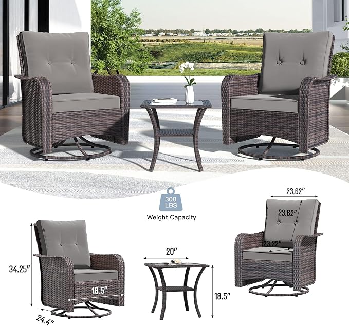 Kullavik 10PCS Outdoor Patio Furniture Set,PE Wicker Rattan Sectional Sofa Patio Conversation Sets with Tempered Glass Table,Swivel Rocking Chairs Set,Grey