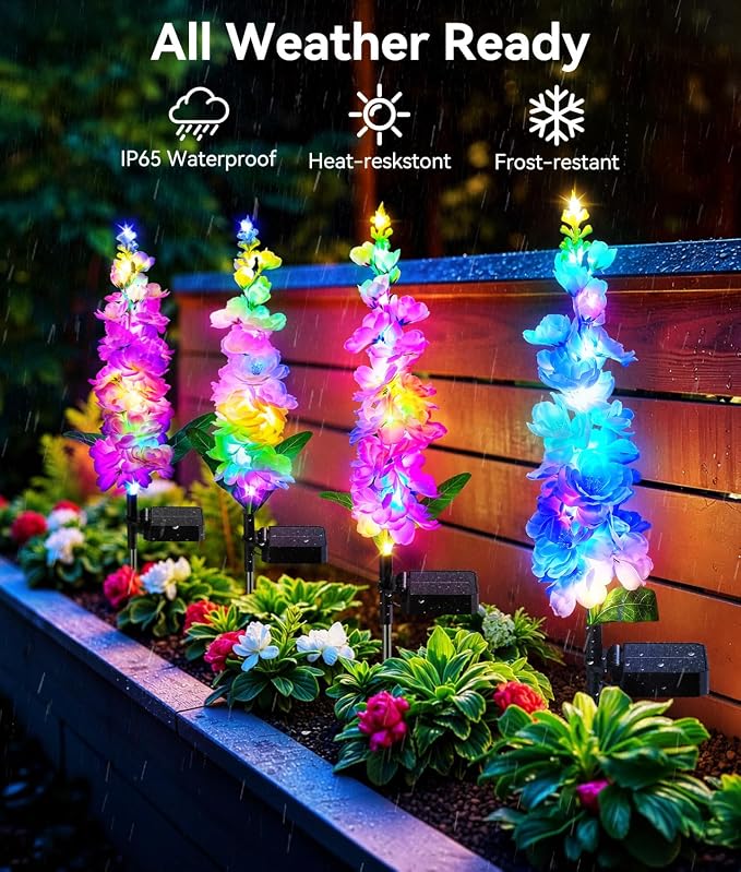 KOOPER Solar Lights Outdoor Garden Decor, 10 Pack Upgraded Delphinium Solar Garden Lights with 90 Colorful LEDs, Vivid Flowers Outdoor Waterproof for Landscape Patio Yard Decor