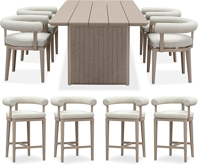 PURPLE LEAF Patio Dining Set 5 Pieces Luxury Modern Conversation Set with Counter Stools Aluminum Large Rectangle Dining Table and Chairs with Olefin Cushion Outdoor Furniture Set for Garden Deck