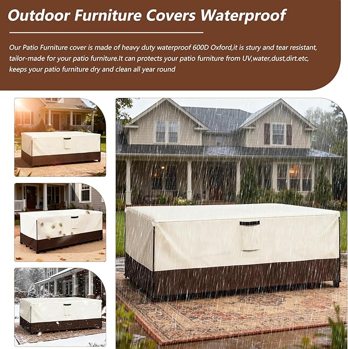 Patio Furniture Covers Waterproof,Heavy Duty Outdoor Furniture Covers, Rectangle Patio Table Cover Fits 5-8Piece Sectional Set Outdoor Chair Couch Table Sets(110" L x 84" W x 28" H)