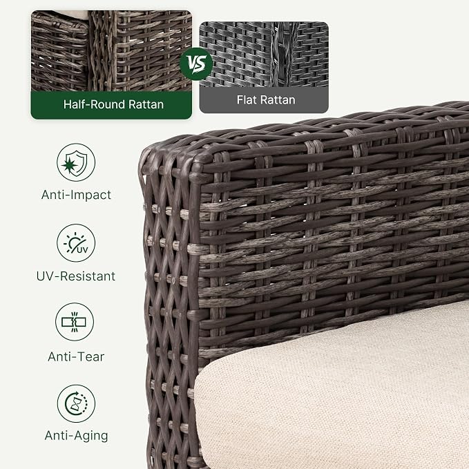 Wicker Patio Conversation Set, Outdoor Patio Chair Set with Deep Seating, Wide Armrests & Thick Cushions, All-Weather Outdoor Furniture Set for Patio, Porch, Deck & Backyard