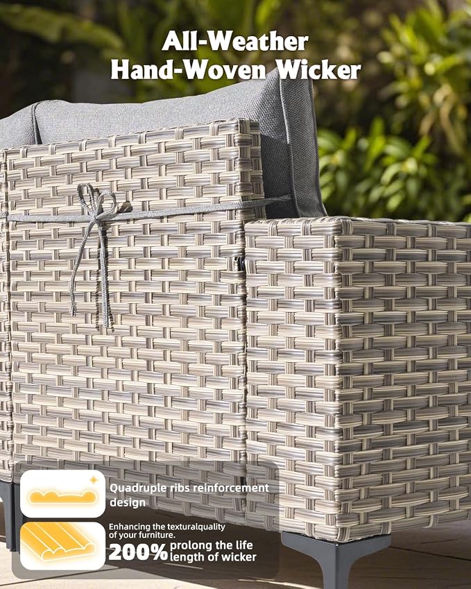 Outdoor Sectional Patio Furniture Set,5 Pieces Wicker Conversation Sets L Shaped Couch,Extra Deep Out Door Sofa Outside Furniture,Dark Gray