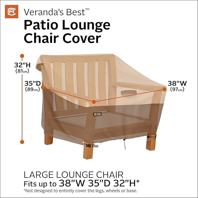 Classic Accessories Veranda's Best Waterproof Patio Lounge Chair Cover, 38 x 35 x 32 Inch
