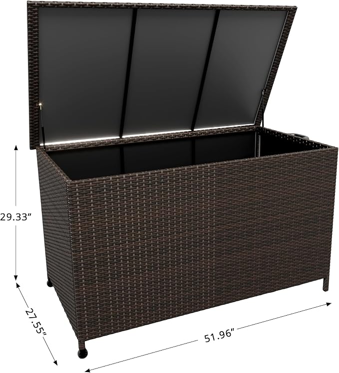 Litake Extra Large 185 Gallon Outdoor PE Rattan Deck Storage Box – Waterproof All-Weather Patio Chest – Heavy-Duty Steel Frame – Organizer for Cushions, Garden Tools, Pool Toys – Brown