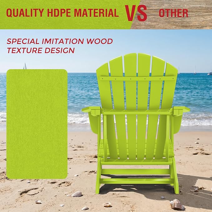 Costaelm Patio Conversation Set, Outdoor Chairs Set of 5 Balcony Firepit Furniture Outdoor Adirondack Round Table and Chair Backyard Furniture Set for Lawn Porch Pool Garden, Lime
