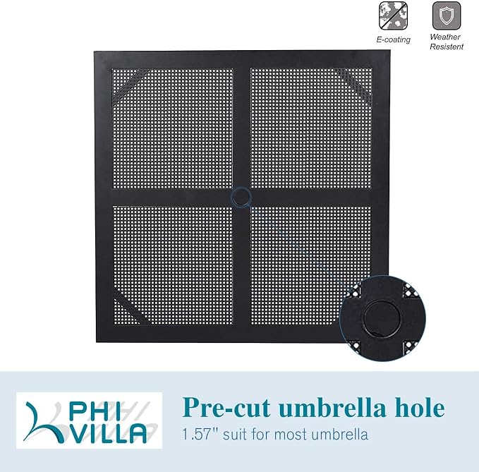 PHI VILLA Patio Dining Set, Stackable Chairs& Square Steel Table | 37” Black Square Steel Table&Stackable Wrought Iron Chairs, Patio Furniture Set for Patio, Deck, Backyard, Porch