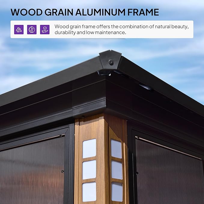 PURPLE LEAF 12' X 20' Patio Hardtop Gazebo Double Top Galvanized Steel Screen Aluminum Outdoor Solarium for Garden Backyard