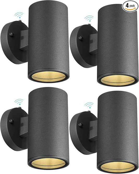 Ken & Ricky Dusk to Dawn Outdoor Wall Sconce Lights,Cylinder，Black ，4 PK | With Glass Cover,Photocell Sensor,No Glare Exterior Lighting Fixtures,E26,For House Front Porch Garage Patio Entryway