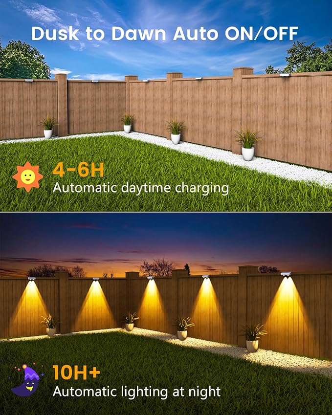 JOFIOS Solar Fence Lights Outdoor Waterproof, 80 Lumens Solar Lights for Fence with Warm White & RGB 8 Colors,Outdoor Solar Light for Deck, Patio, Backyard, Fence, Railing (12-Pack-White)